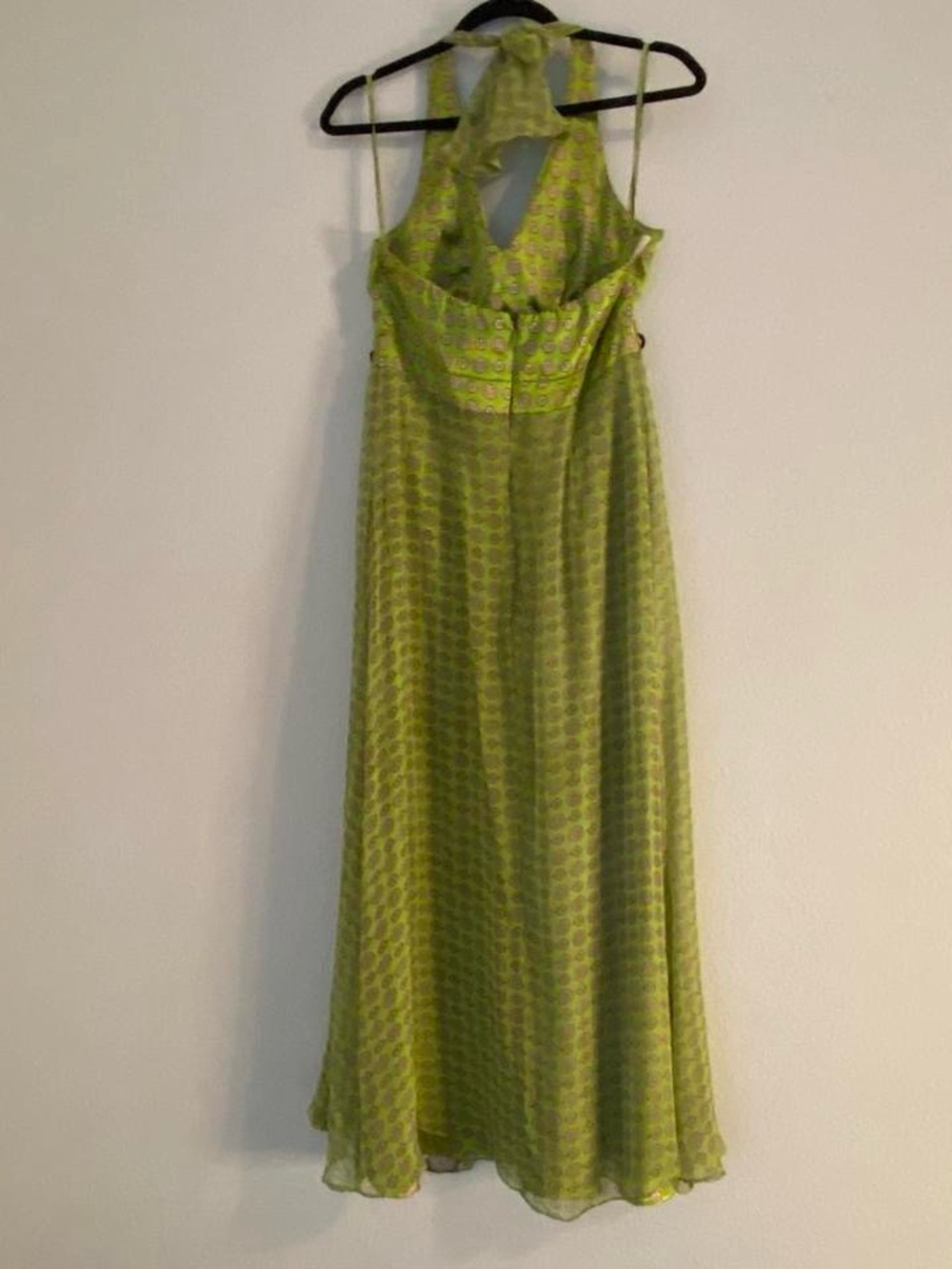 Vintage Lime Green Halter Maxi Dress with Brown Accents - Picture 8 of 8